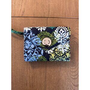Vera Bradley Women Your Turn Wristlet Blue Green Quilted Damask Turnlock EUC